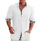 Men's Check Print Contrast Long Sleeve  pel Shirt