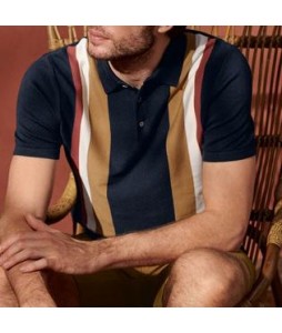 Men's casual striped short sleeve polo shirt