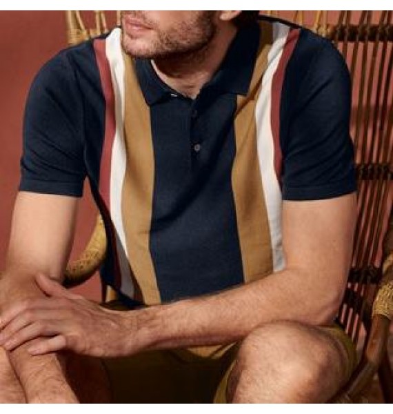 Men's casual striped short sleeve polo shirt