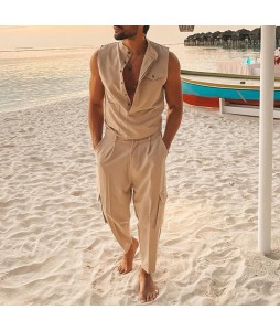 Men's Solid Color Sleeveless Beach Casual Shirt