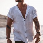 Mens fashion solid color linen casual shirt