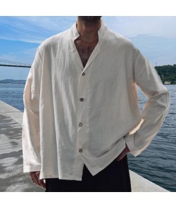 Men's Casual Cotton Linen Long Sleeve Shirt