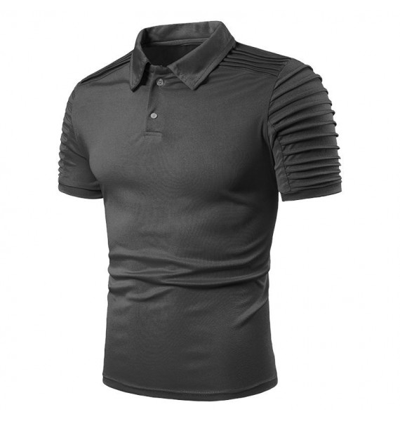 Men's Outdoor Pleated Polo Neck Short Sleeve T-Shirt