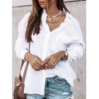 Casual Cotton Buttoned Pockets Pin Blouse