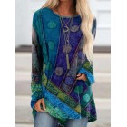 Casual  Ethnic Print Crew Neck Long Sleeve Shirt