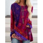 Casual  Ethnic Print Crew Neck Long Sleeve Shirt