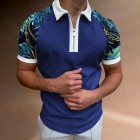 Men's Casual Chain Pattern Print Color Matching Short Sleeve Zipper Polo Shirt