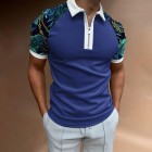 Men's Casual Chain Pattern Print Color Matching Short Sleeve Zipper Polo Shirt