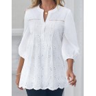 Loose Casual Cutout Jacquard Three Quarter Sleeve Blouse