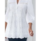 Loose Casual Cutout Jacquard Three Quarter Sleeve Blouse