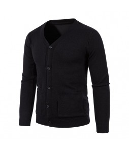 Men's V-Neck Pocket Cardigan Knit Sweater