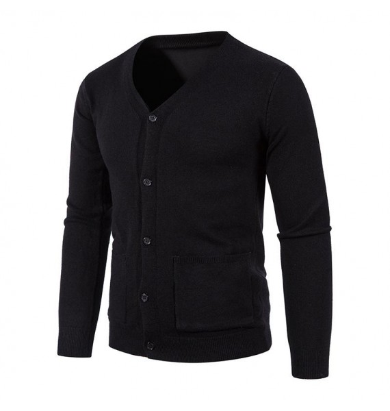 Men's V-Neck Pocket Cardigan Knit Sweater