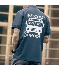 Men's Back To School Fun Print Polo Shirt