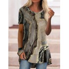 Casual Marble Print Crew Neck Short Sleeve Shirt