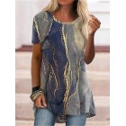 Casual Marble Print Crew Neck Short Sleeve Shirt