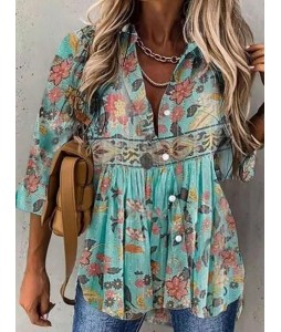 Loose Casual Floral Print Sun Protection Long Sleeve Blouse