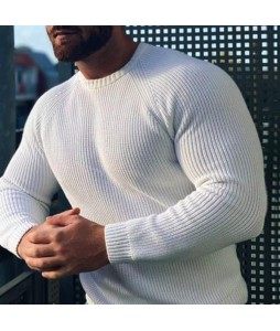 Men's Fashion Solid Color Skinny Basic Crew Neck Pullover Sweater