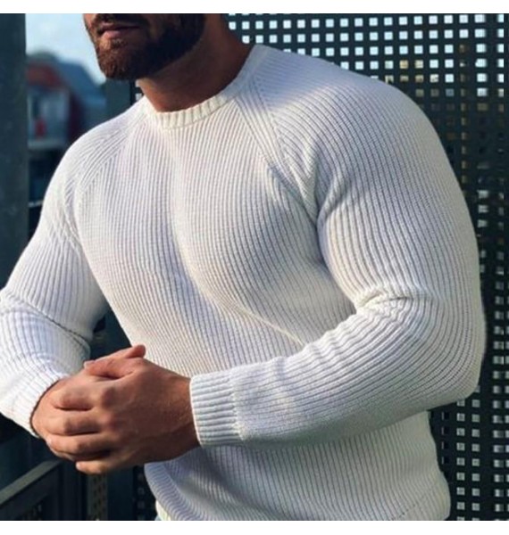 Men's Fashion Solid Color Skinny Basic Crew Neck Pullover Sweater