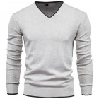 Men's Casual Solid Color Cotton V-Neck Long Sleeve Pullover Knit Sweater