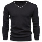 Men's Casual Solid Color Cotton V-Neck Long Sleeve Pullover Knit Sweater