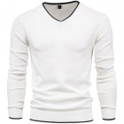 Men's Casual Solid Color Cotton V-Neck Long Sleeve Pullover Knit Sweater