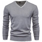 Men's Casual Solid Color Cotton V-Neck Long Sleeve Pullover Knit Sweater