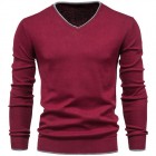 Men's Casual Solid Color Cotton V-Neck Long Sleeve Pullover Knit Sweater