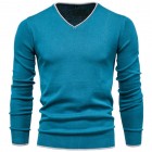 Men's Casual Solid Color Cotton V-Neck Long Sleeve Pullover Knit Sweater