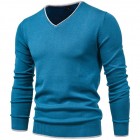 Men's Casual Solid Color Cotton V-Neck Long Sleeve Pullover Knit Sweater