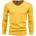 Men's Casual Solid Color Cotton V-Neck Long Sleeve Pullover Knit Sweater