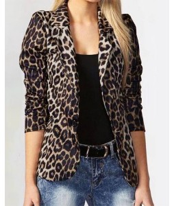 Temperament Commuter Leopard Print Cropped Suit