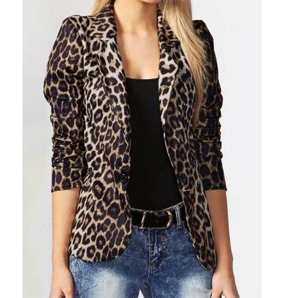 Temperament Commuter Leopard Print Cropped Suit