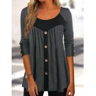 Round Neck Casual Loose Color Block Long Sleeve shirt