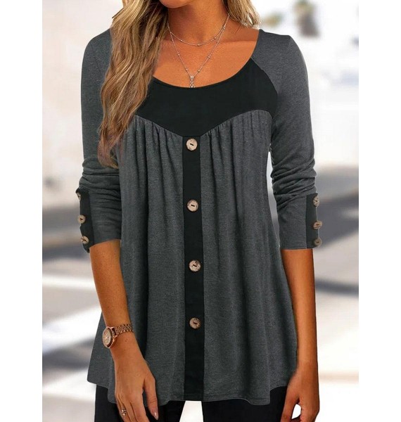 Round Neck Casual Loose Color Block Long Sleeve shirt