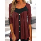 Round Neck Casual Loose Color Block Long Sleeve shirt