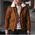 Men's Dark Khaki  Cssic Zip Plush Padded Bomber Jacket