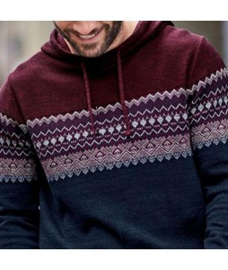 Men's Casual Print Knit Hooded Sweater