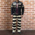 Prison pants motorcycle bck and white striped pants