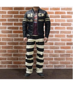 Prison pants motorcycle bck and white striped pants