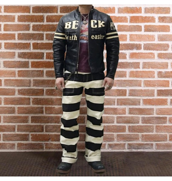 Prison pants motorcycle bck and white striped pants