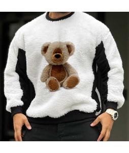 Casual Patchwork Teddy Plush Sweatshirt