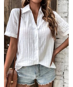 Summer Casual Button-up Solid Color Blouse