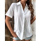 Summer Casual Button-up Solid Color Blouse