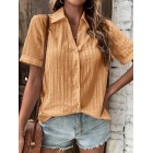 Summer Casual Button-up Solid Color Blouse