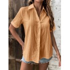 Summer Casual Button-up Solid Color Blouse