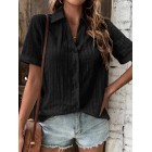 Summer Casual Button-up Solid Color Blouse