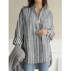 Casual Loose Striped Print Long Sleeve Blouse