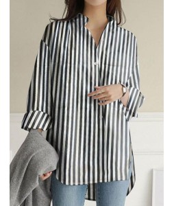 Casual Loose Striped Print Long Sleeve Blouse