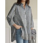 Casual Loose Striped Print Long Sleeve Blouse