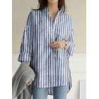 Casual Loose Striped Print Long Sleeve Blouse